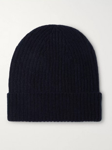 Anderson & Sheppard Ribbed Mélange Cashmere Beanie In Blue
