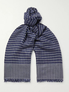 Anderson & Sheppard Houndstooth Cashmere Scarf In Blue