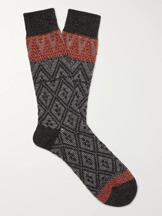 Anonymous Ism Fair Isle Stretch-knit Socks In Black