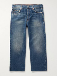 Balenciaga Cropped Distressed Denim Jeans In Blue