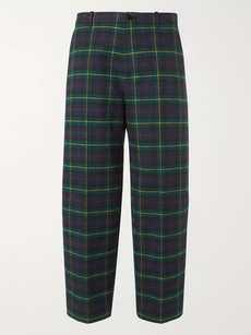 BALENCIAGA CROPPED CHECKED COTTON-FLANNEL TROUSERS
