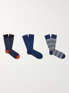 Marcoliani Three-pack Ribbed Cotton-blend Socks In Multi