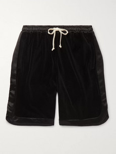 Gucci Wide-leg Satin-trimmed Cotton-blend Velvet Drawstring Shorts In Black