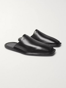 BALENCIAGA LOGO-DEBOSSED LEATHER BACKLESS LOAFERS