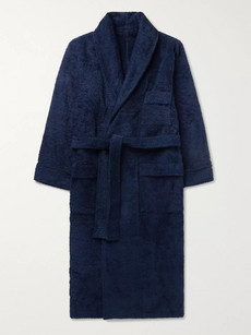 Anderson & Sheppard Cotton-terry Dressing Gown In Blue