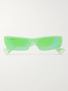 Gucci Rectangle-frame Acetate Mirrored Sunglasses In Green