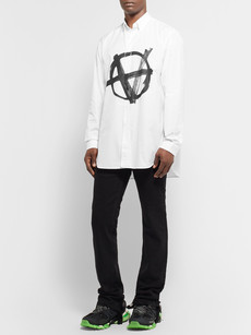 Vetements Button-down Collar Logo-print Cotton-poplin Shirt In White