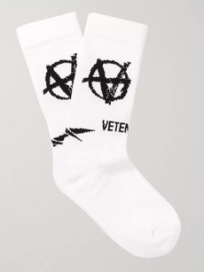 Vetements + Reebok Logo-intarsia Stretch Cotton-blend Socks In White