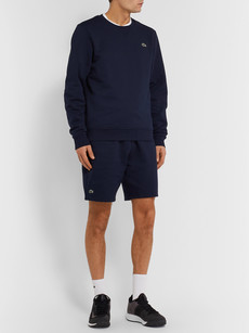 Lacoste Tennis Logo-appliquéd Fleece-back Cotton-blend Jersey Shorts In Blue