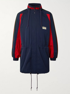 Gucci Webbing-trimmed Colour-block Coated-canvas Jacket In Blue