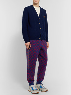 Gucci Tapered Logo-intarsia Wool And Cashmere-blend Sweatpants In Blue