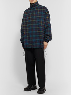 BALENCIAGA OVERSIZED LOGO-EMBROIDERED CHECKED COTTON-FLANNEL TRACK JACKET