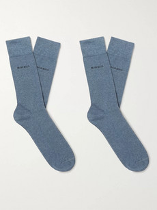Hugo Boss Two-pack Mélange Stretch Cotton-blend Socks In Blue