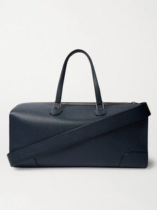 Valextra Boston Pebble-grain Leather Duffle Bag In Blue