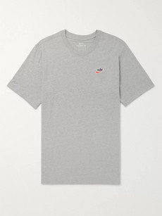 Nike Heritage Logo-embroidered Mélange Cotton-jersey T-shirt In Grey