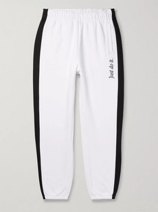 Nike Wide-leg Logo-embroidered Fleece-back Cotton-blend Jersey Sweatpants In White