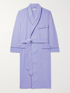 Kingsman + Turnbull & Asser Piped End-on-end Cotton Dressing Gown In Blue