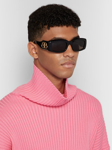 Balenciaga Rectangle-frame Acetate Sunglasses In Black