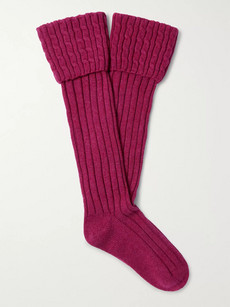 Emma Willis Cable-knit Stretch Cashmere-blend Socks In Pink