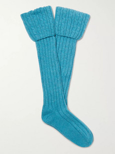 Emma Willis Cable-knit Stretch Cashmere-blend Socks In Blue