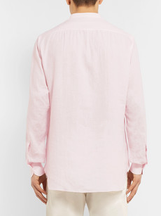 Anderson & Sheppard Slim-fit Grandad-collar Linen Shirt In Pink