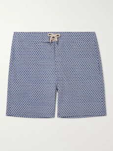 Faherty Slim-fit Long-length Printed Swim Shorts In Blue