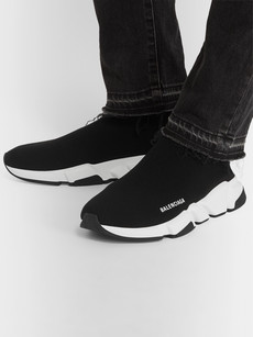 Balenciaga Kid's Two-tone Knit Sock Trainer Sneakers In Black