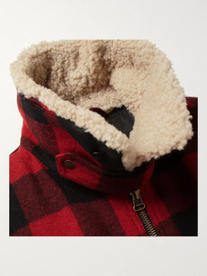 AMI Shearling-Trimmed Check Wool Bomber Jacket