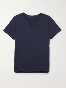Hanro Superior Mercerised Stretch-cotton T-shirt In Navy