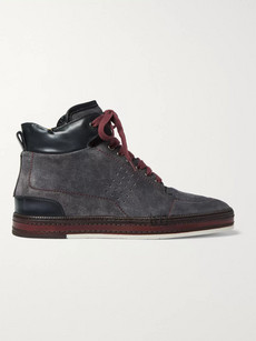 Berluti Ferro Suede And Leather High-top Sneakers In Charcoal