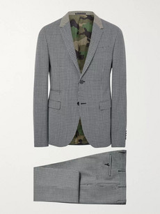 Valentino Blue Slim-fit Houndstooth Virgin Wool Suit