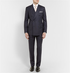Kingsman Navy Double-breasted Pinstriped Wool And Cashmere-blend Suit