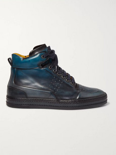 Berluti Leather High-top Sneakers In Indigo