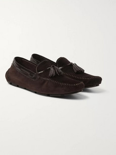 Berluti Polished Leather-trimmed Suede Loafers In Brown