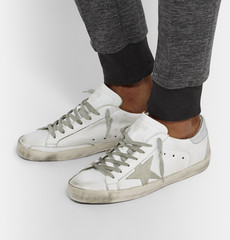 GOLDEN GOOSE Superstar Distressed Leather And Suede Sneakers, White ...