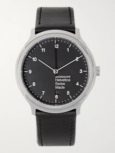 Mondaine Helvetica No1 Stainless Steel And Leather Watch In Black