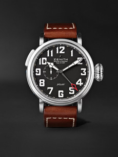 Zenith Pilot Type 20 Gmt 48mm Stainless Steel And Leather Watch, Ref. No. 03.2430.693/21.c723 In Black
