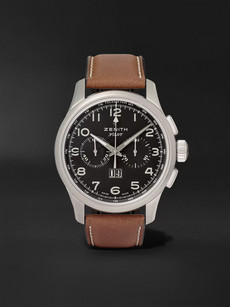 Zenith Pilot 44mm Stainless Steel And Leather Watch, Ref. No. 03.2410.4010/21.c722 In Black