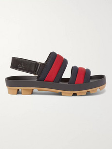 Gucci Webbing And Leather Sandals In Navy