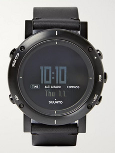 Suunto Essential Stainless Steel And Leather Digital Watch In Black