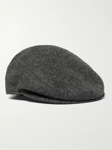 Borsalino Herringbone Wool Flat Cap In Dark Gray