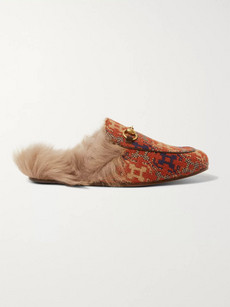 GUCCI Princetown Shearling-Lined Jacquard Loafers