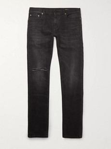Saint Laurent Skinny-fit 15cm Hem Distressed Stretch-denim Jeans In ...