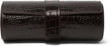 Smythson Mara Croc-effect Leather Watch Roll In Brown