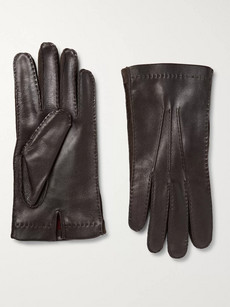 Loro Piana Suede-trimmed Leather Gloves In Chocolate
