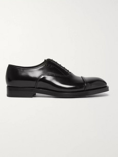 PRADA Cap-Toe Polished Spazzolato Leather Oxford Shoes
