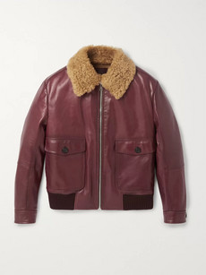 Prada Slim-fit Shearling-trimmed Leather Flight Jacket | ModeSens