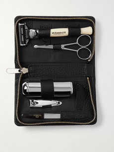 D R Harris Grained-leather Travel Grooming Kit In Black