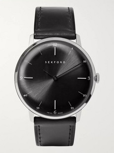 Sekford Type 1a Stainless Steel And Leather Watch In Black