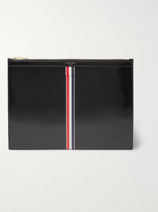 THOM BROWNE Striped Patent-Leather Pouch